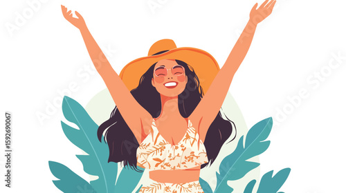 Joyful woman in summer fashion illustration