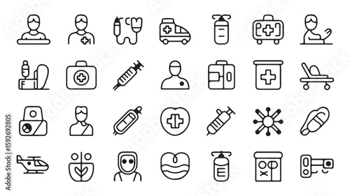  "Medical and Healthcare Icons – Doctor, Emergency, Ambulance, and Health Symbols"