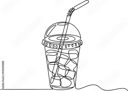 Iced beverage with straw and ice cubes drink cold