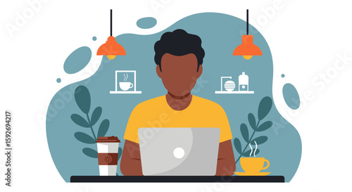 Person working on laptop in a cafe, ideal for websites and blogs about remote work, freelancing, or coffee shop culture.