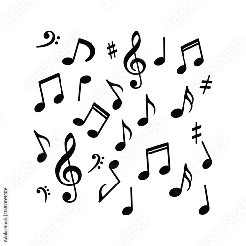 Scattered Musical Notes and Clefs  Black and White Music Symbols Clipart
