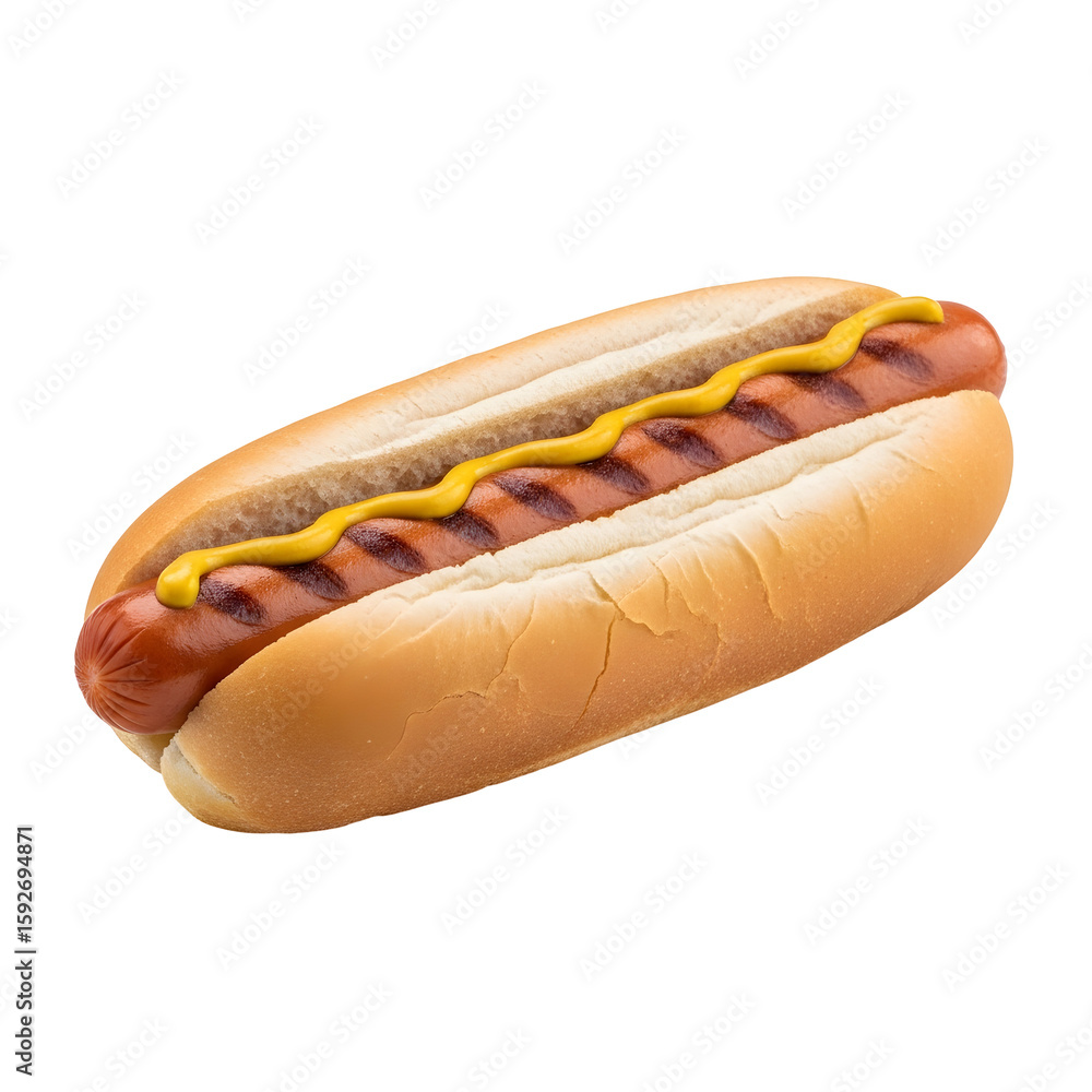 Grilled Hot Dog with Mustard in a Bun. Grilled Hot Dog with Mustard in a Bun.