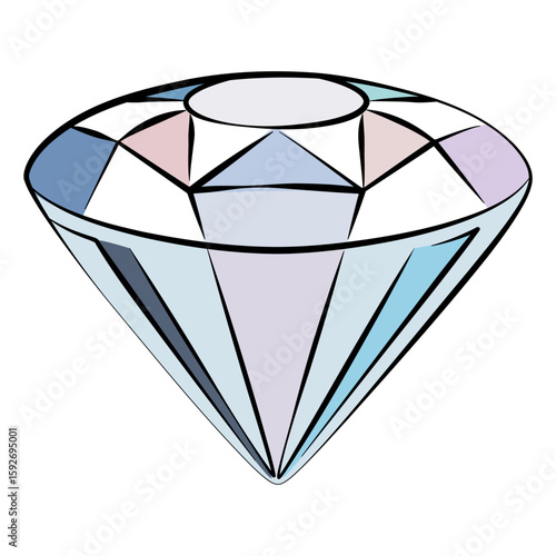 Brilliant sketch on white background. Round diamond cut shape. Vector illustration isolated on white background. Icon of crystal.