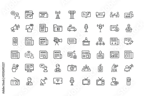 Collection of Journalism Media and News Related Outline Icons