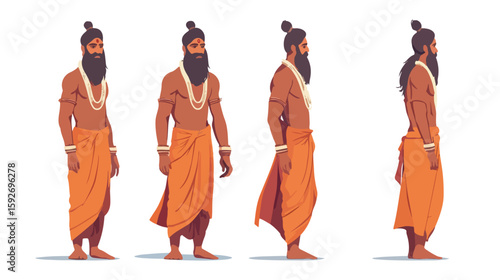 Hindu Bearded Man Standing Vector Illustration