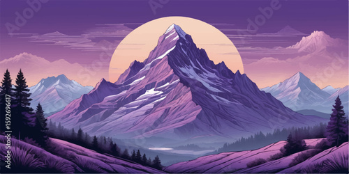 Sun-kissed snow peaks paint a breathtaking alpine panorama as the sun dips below the winter mountain landscape