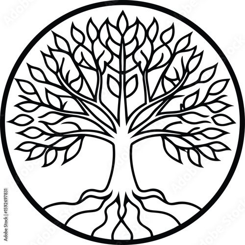 Intricate tree of life mandala coloring page for adults and children