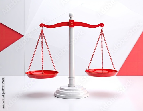 Red and white balance scales.  Geometric background