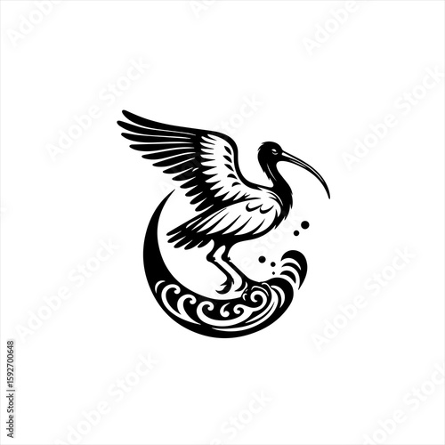 Ibis on wave isolated on white background