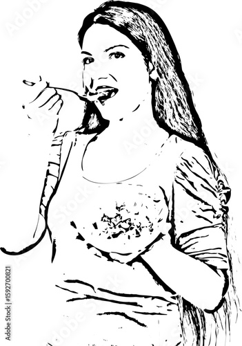 Healthy woman eating cornflakes cereals