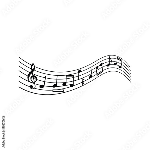 Wavy Musical Notes Staff Treble Clef Vector Illustration Graphic Design