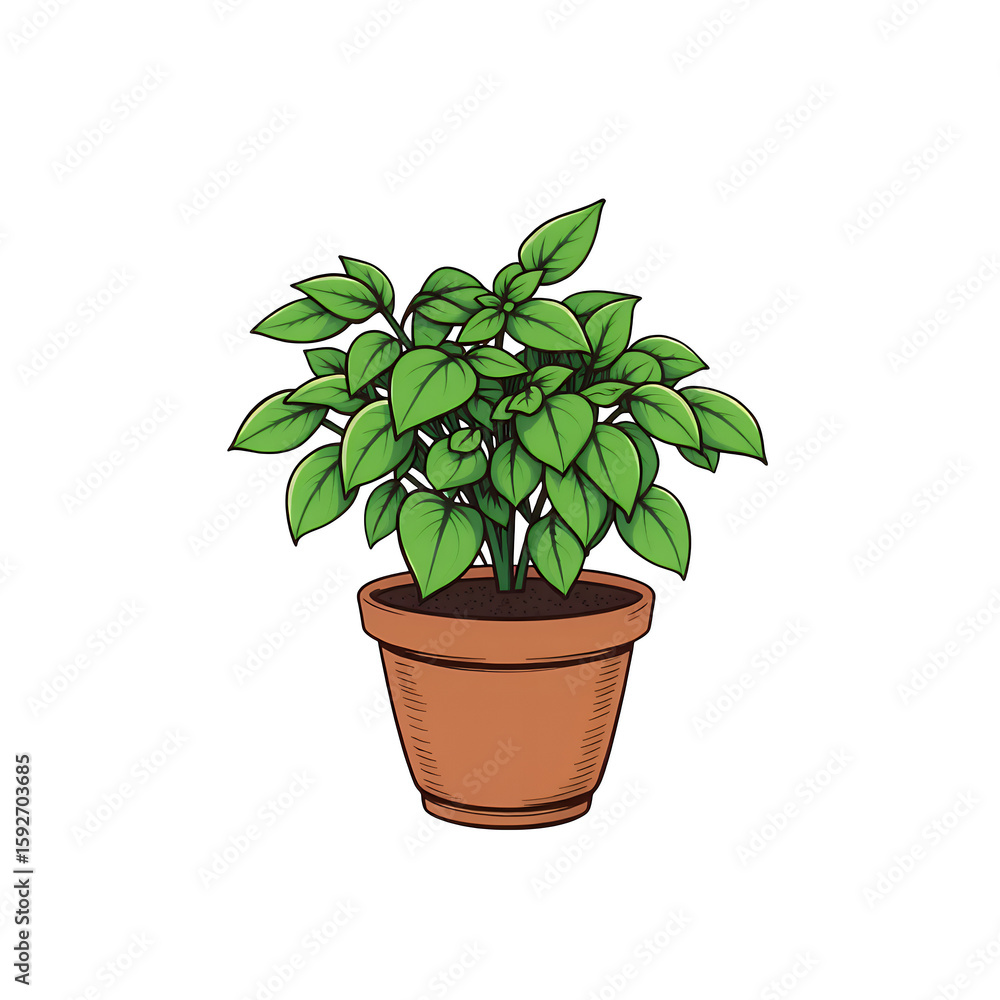 Obraz premium Illustration of a potted plant with green leaves artful on transparent background