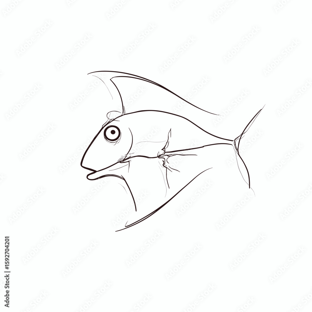 Obraz premium Outline of a barrel-shaped fish with a transparent dome-shaped head on a white background
