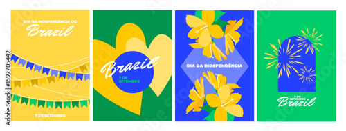 Brazil Independence Day greeting cards, posters, banners set. Festive design template for September 7th. Latin American holiday. Layout concept collection for web, print, social media