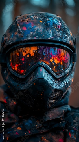 Paintball mask splatter vivid detail illustration