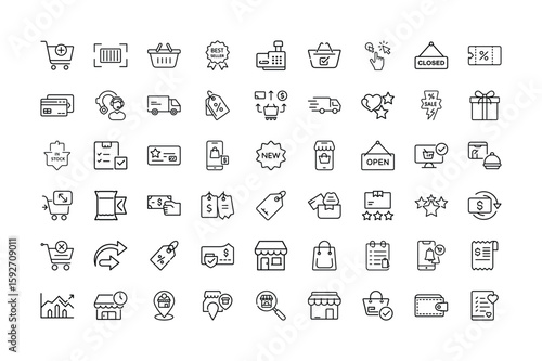Collection of E commerce and Shopping Related Outline Icons