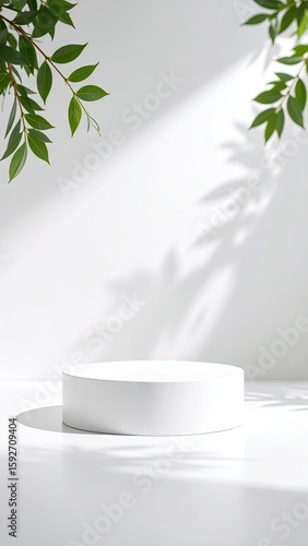 White pedestal with plant shadows
