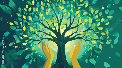 Green Tree Protection Flat Vector Illustration