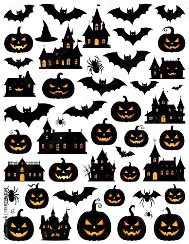 Halloween silhouettes on white background