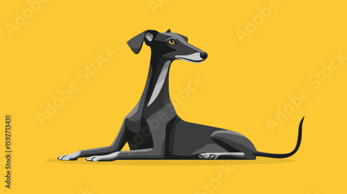 Greyhound Dog Sitting Flat Vector Icon