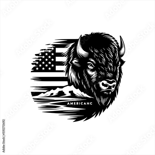 American bison with flag design
