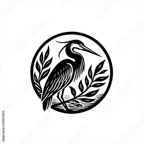 Heron perched among foliage
