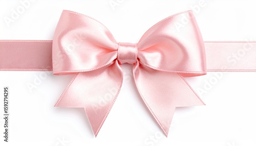 Delicate pink satin ribbon bow on white background