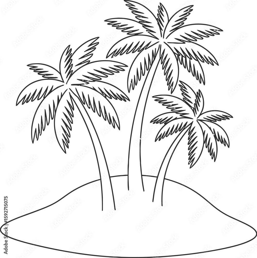 Obraz premium Tropical palm tree vector silhouette illustration on a beach for your summer island vacation design