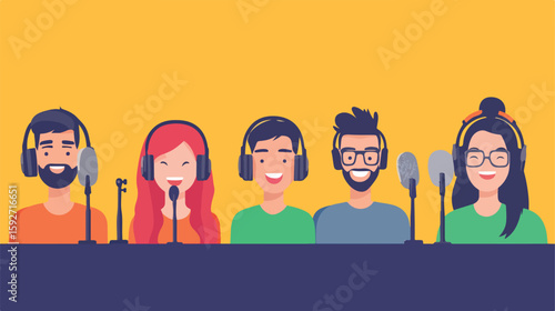 Diverse group of podcasters in discussion