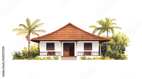Elegant Guest House Backside Illustration Art