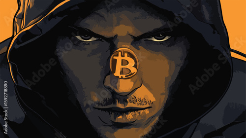 Man holding Bitcoin symbol flat illustration