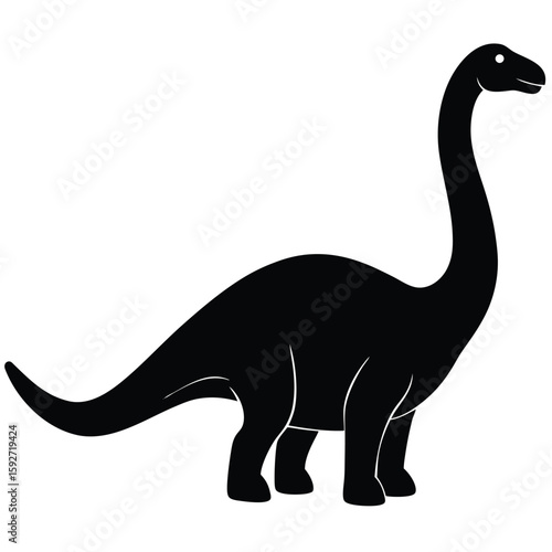Black dinosaur silhouette with long neck and tail white