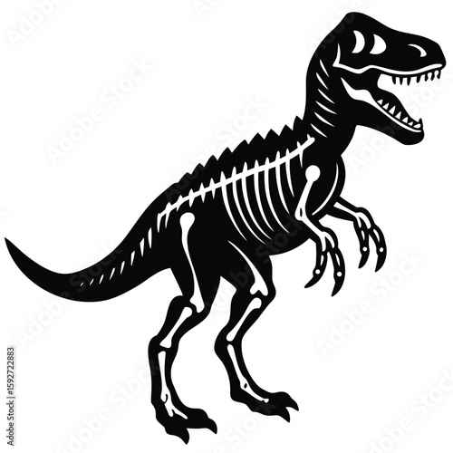 Dinosaur skeleton black white illustration t-rex prehistoric