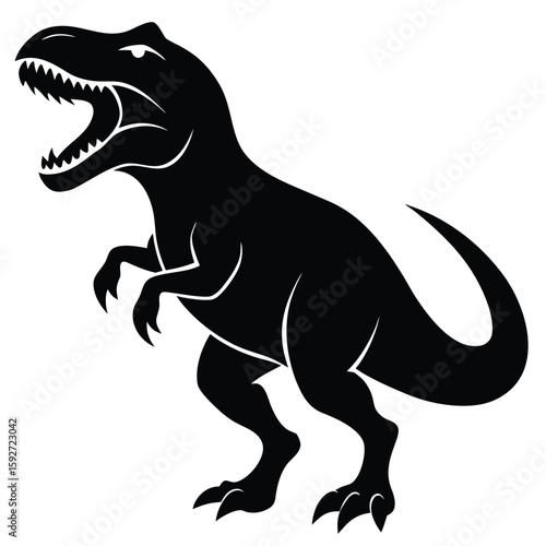 Fierce black dinosaur roaring tyrannosaurus rex prehistoric
