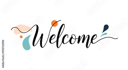 Warm welcome greetings with artistic abstract elements and elegant script typography