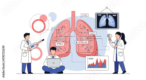 Analyzing respiratory health with medical professionals and advanced technology in a modern healthcare setting