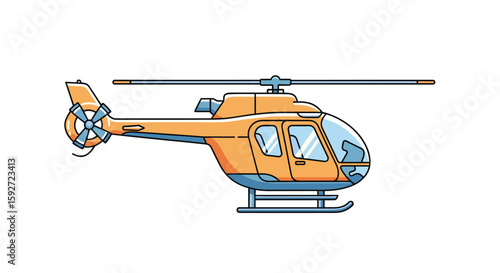 Orange helicopter flying through clear blue sky aviation transport