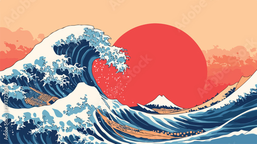 Iconic Japanese Artwork: The Great Wave Off Kanagawa in Vibrant Blue Tones