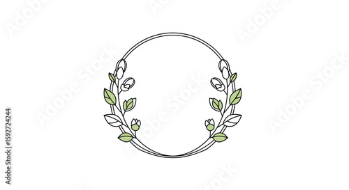 Elegant floral wreath design with delicate leaves and swirling accents for timeless beauty and sophistication
