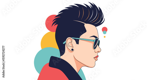 Retro styled man with unique haircut and cool sunglasses in a profile view