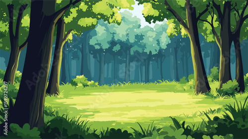 Tranquil Green Forest Clearing: Peaceful Woodland Spot in Nature