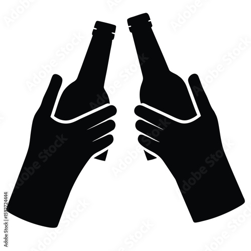 Hands holding bottles toasting black white
