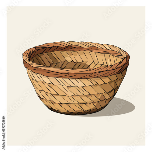 Cartoon Handcrafted Basket Vector Illustration