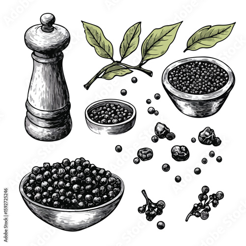 Hand-drawn Black Pepper Set