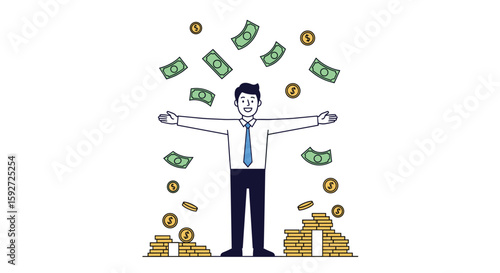 Man receives wealth investment financial gain business success money growth fortune prosperity