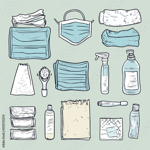 Hand-Drawn Protective Measure Tools Set