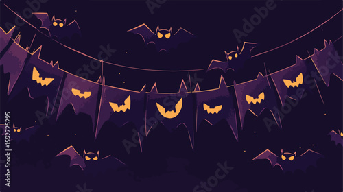 Creepy Bat Halloween Garland Vector Illustration