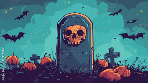 Haunting Halloween Graveyard Vector Illustration