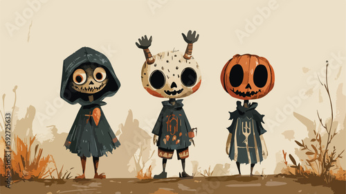 Halloween Kids Disguise Flat Vector Illustration