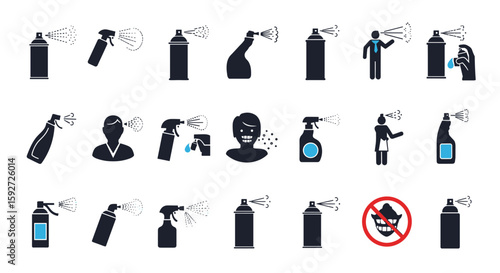Collection of spray can and sprayer icons for creative expression and cleaning applications